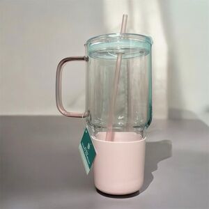 Target Bullseye Playground 33 oz Clear Glass Tumbler Pink Easter Spring w/ Boot